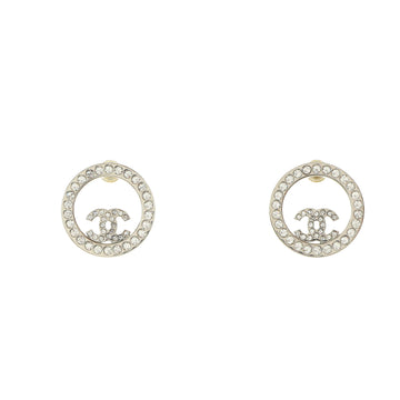 Chanel Round CC Cut Out Stud Earrings Metal with Crystals