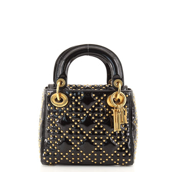 Christian Dior Supple Lady Dior Bag Cannage Studded Patent Mini