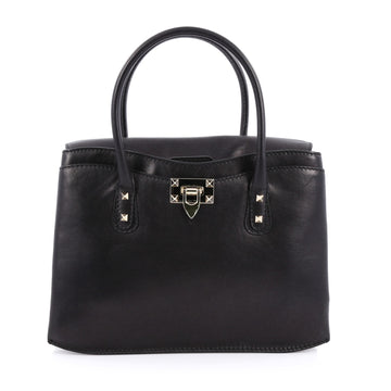 Valentino Rockstud Convertible Accordion Tote Leather Medium Black