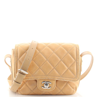 Chanel CC Edge Square Flap Crossbody Messenger Bag Quilted Leather Mini