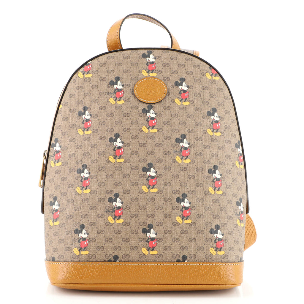 GUCCI GG Disney X Mickey Mouse Backpack Leather Tan Brown Italy Bag Logo  NEW
