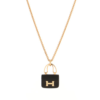Hermes Amulettes Constance Pendant NM Necklace 18K Rose Gold with Black Jade
