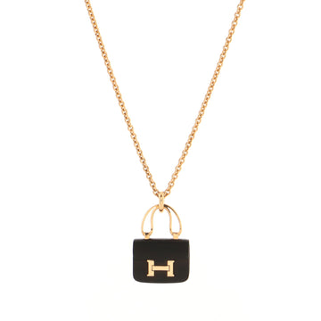 Hermes Amulettes Constance Pendant NM Necklace 18K Rose Gold with Black Jade