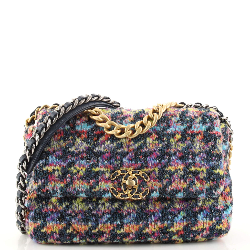 Chanel 19 Flap Bag Quilted Tweed Medium Multicolor 2320518