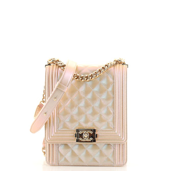 Chanel North South Boy Flap Bag Quilted Iridescent Calfskin Small