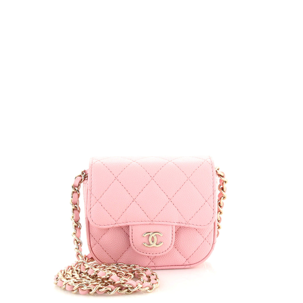 Chanel Classic Square Flap Clutch with Chain Quilted Caviar Mini Pink  1593081
