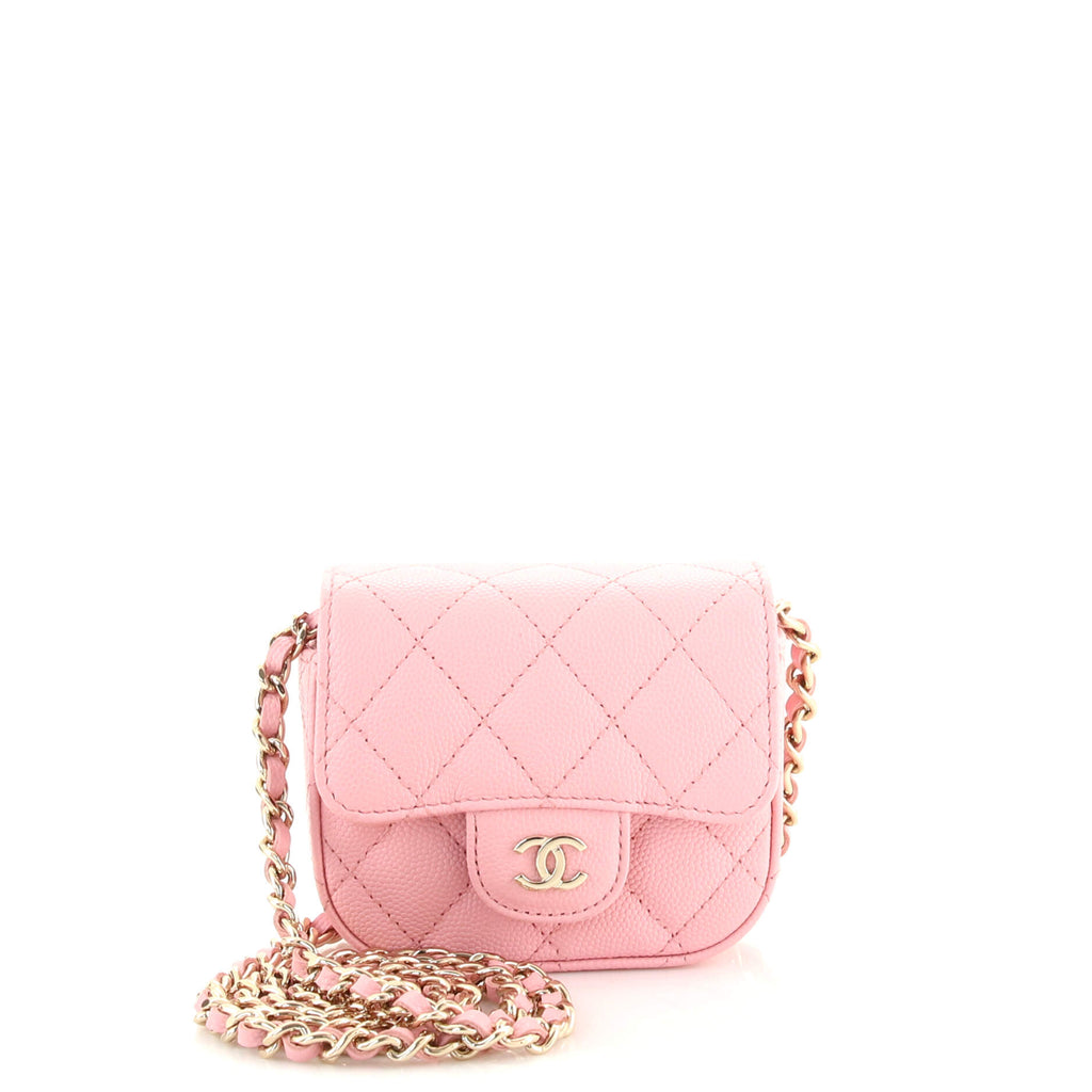 Chanel Classic Square Flap Clutch with Chain Quilted Caviar Mini