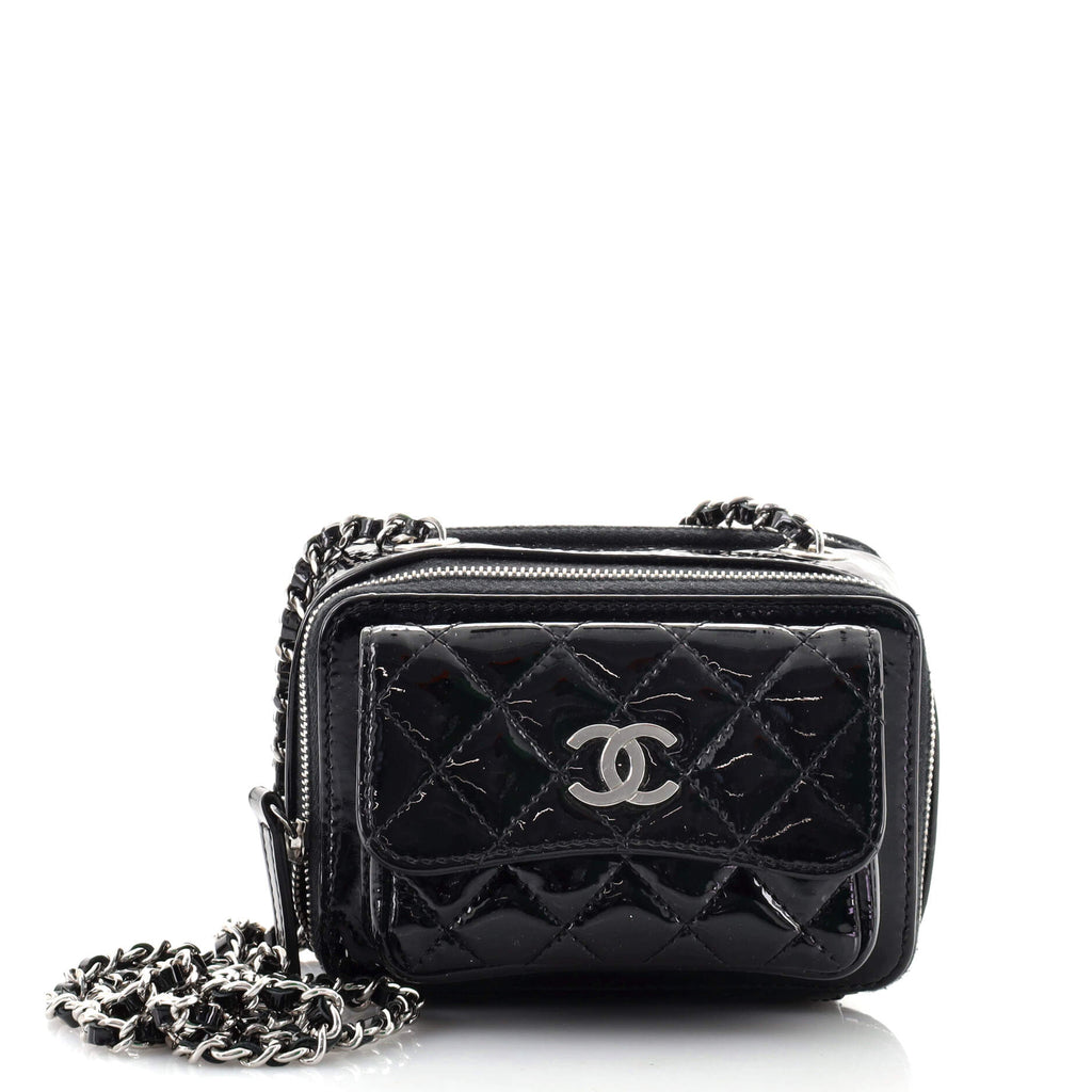 Chanel Pocket Box Camera Case Quilted Patent Mini Black 1593311