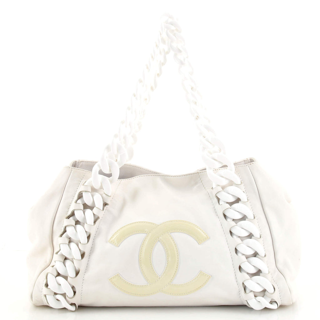 Chanel Resin Modern Chain Tote Calfskin East West White 1593831