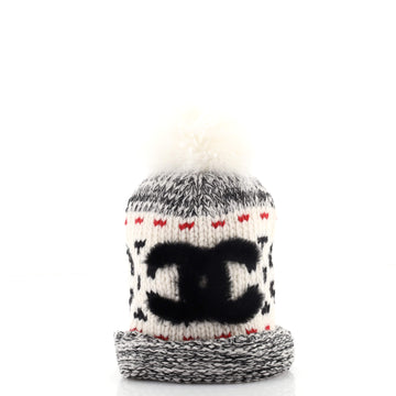 Chanel Multi CC Pom Pom Beanie Wool and Shearling