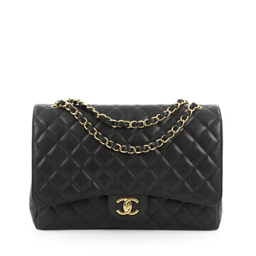 Chanel Classic Double Flap Bag Quilted Caviar Maxi Black 