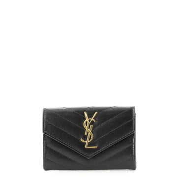 Saint Laurent Classic Monogram Flap Wallet Matelasse Chevron Leather Small