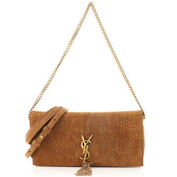 Saint Laurent Kate 99 Tassel Flap Bag Crocodile Embossed Nubuck Medium