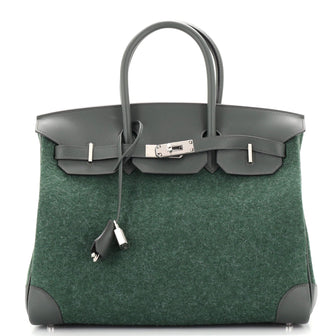Hermes Birkin Handbag Green Feutre Wool and Swift with Palladium Hardware 35