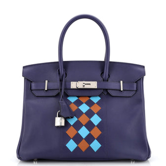 Birkin Handbag Tressage Blue Swift and Palladium Hardware 30