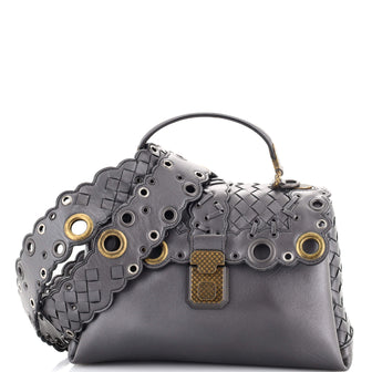 Bottega Veneta Piazza Top Handle Bag Leather with Intrecciato and Eyelet Detail Small