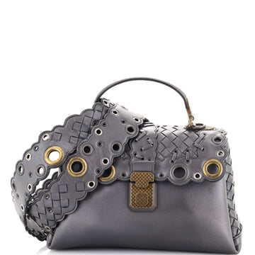 Bottega Veneta Piazza Top Handle Bag Leather with Intrecciato and Eyelet Detail Small