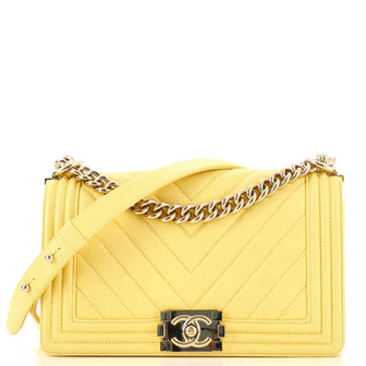 Chanel Boy Flap Bag Chevron Caviar Old Medium
