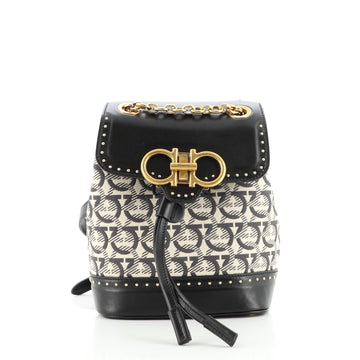 Salvatore Ferragamo Gancini Backpack Jacquard and Studded Leather Small