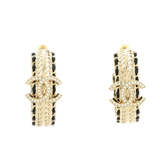 Chanel CC Chain Hoop Earrings Metal with Leather and Crystals
