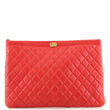 Chanel Boy O Case Clutch Quilted Lambskin Large