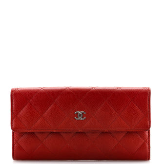 Chanel CC Gusset Flap Wallet Quilted Caviar Long