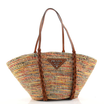 Prada Basket Tote Woven Raffia with Leather Medium