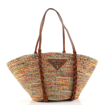 Prada Basket Tote Woven Raffia with Leather Medium