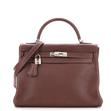 Hermes Kelly Handbag Brown Evergrain with Palladium Hardware 32
