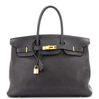 Hermes Birkin Handbag Black Ardennes with Gold Hardware 35