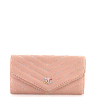 Chanel Multicolor Flap Wallet Chevron Lambskin Long