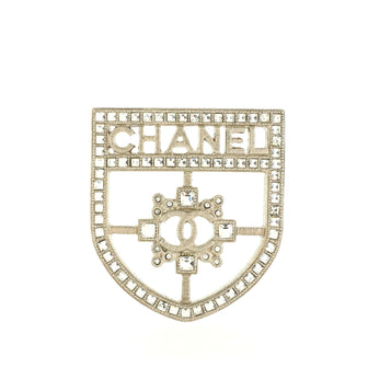 Chanel CC Shield Brooch Crystal Embellished Metal