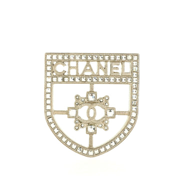 Chanel CC Shield Brooch Crystal Embellished Metal