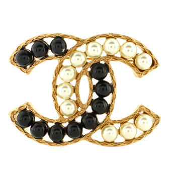 Chanel CC Brooch Metal with Faux Pearls