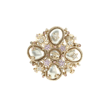 Chanel CC Star Cluster Cross Ring Metal with Faux Pearls and Crystals