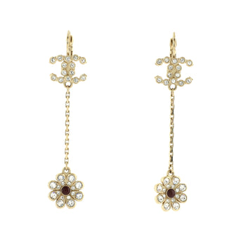 Chanel CC Flower Dangle Earrings Metal with Resin and Crystals