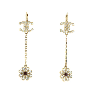 Chanel CC Flower Dangle Earrings Metal with Resin and Crystals