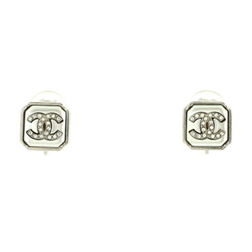 Chanel CC Square Clip-On Earrings Metal with Faux Pearl and Crystals