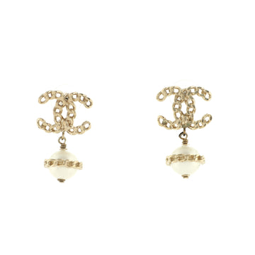 Chanel Chained CC Drop Earrings Metal with Faux Pearl