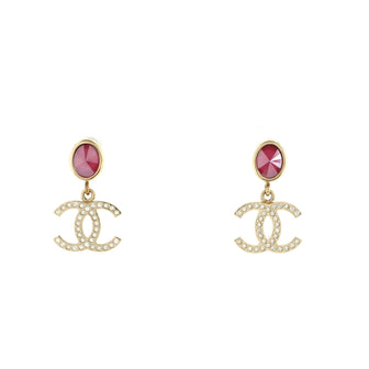 Chanel Oval CC Dangle Earrings Metal with Crystals