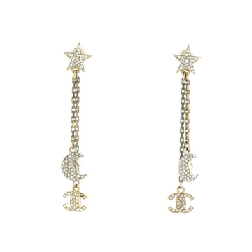 Chanel CC Moon Star Dangle Earrings Metal with Crystals