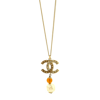 Chanel CC Pendant Chain Necklace Metal with Faux Pearl,Crystal and Bead