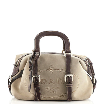 Prada Logo Belted Boston Bag Canvas Small