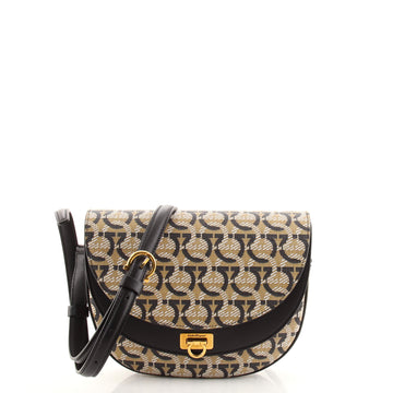 Salvatore Ferragamo Double Flap Saddle Crossbody Bag Gancini Coated Canvas