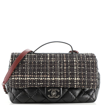 Chanel CC Top Handle Flap Bag Tweed and Quilted Aged Calfskin Medium