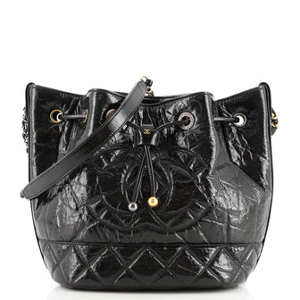 Chanel CC Drawstring Bucket Bag Quilted Shiny Aged Calfskin Mini