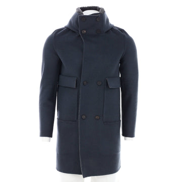 Balenciaga Men's Double Pocket Face Hooded Long Coat Wool