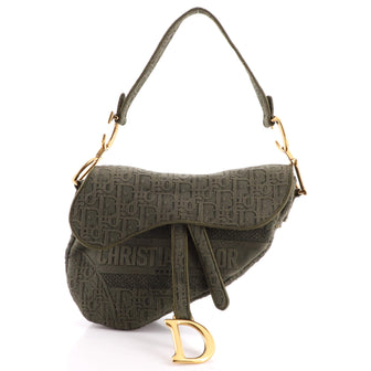 Christian Dior Saddle Handbag Logo Embroidered Oblique Canvas Medium
