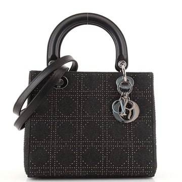 Christian Dior Vintage Lady Dior Bag Cannage Studded Denim Medium