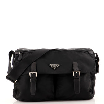 Prada Zip Buckle Messenger Bag Tessuto Medium